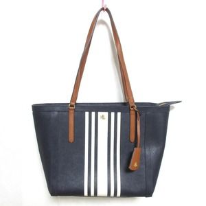 RALPH LAUREN Clare Striped Shoulder Bag Tote Navy Women's